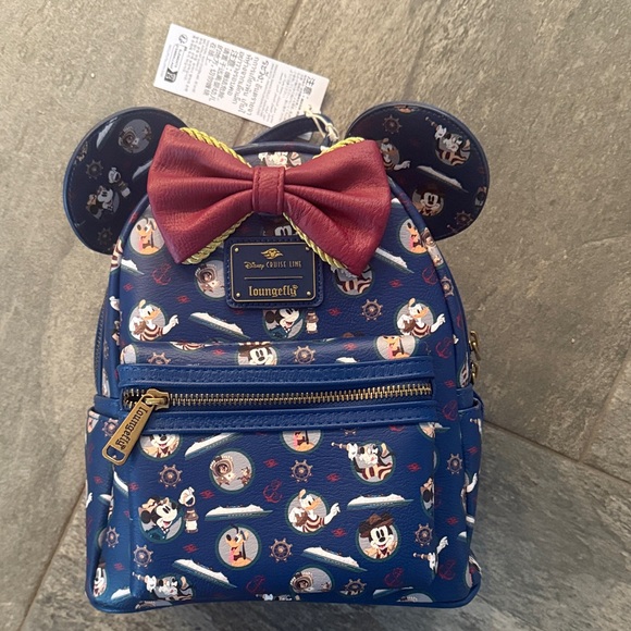 Loungefly Handbags - Loungefly Navy Mickey Ear Mini Backpack with Maroon Bow
